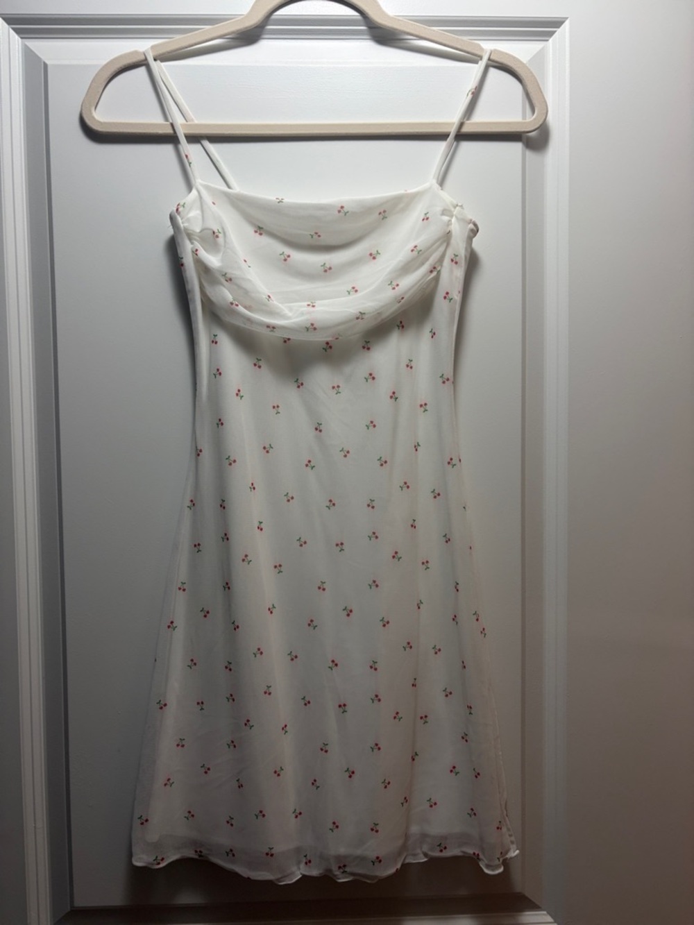 Ivory Slip Dress with Tiny Red Floral Print